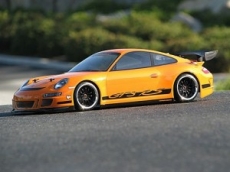 Неокрашенный кузов Porsche 911 GT-3 RS 200мм c отражателями для шоссеек 1:10