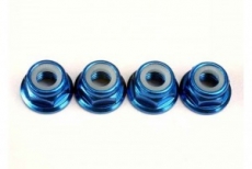 Алюминиевые гайки 5 мм анодированные в синий цвет с фланцем с нейлоновой вставкой 4шт